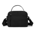 Black nylon women casual crossbody bag, compact multi-zipper shoulder handbag for daily use. - Black