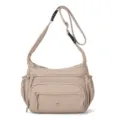 Sac bandoulière en nylon pour femme décontracté couleur unie multi-poches fourre-tout - Kaki
