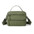 Casual solid green nylon crossbody bag featuring multiple zip compartments and convenient top handle. - Army Green