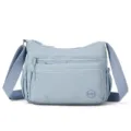 Sac bandoulière en nylon bleu clair multi-poches, sac de loisirs élégant pour femmes. - Bleu clair