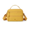 Yellow nylon crossbody bag for women, casual lightweight shoulder bag with multi-zipper pockets. - Yellow