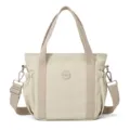 Grand sac cabas décontracté en nylon avec bandoulière et design de navette. - Kaki
