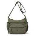 Sac bandoulière décontracté en nylon vert avec zips multiples et sangle réglable pour femmes. - Vert Militaire