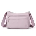 Casual purple nylon multi-pocket shoulder crossbody bag for women, lightweight and spacious. - Light Purple
