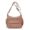 Women nylon crossbody bag casual solid color multi pocket shoulder bag daily travel purse - Pink
