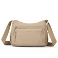 Casual nylon crossbody bag for women, lightweight multi-pocket shoulder bag in khaki. - Khaki
