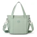 Lightweight nylon casual shoulder tote bag, large capacity, green commuting style. - Green