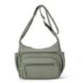 Casual solid color nylon crossbody shoulder bag for women with multiple zipper pockets. - Light Green