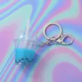 Cute acrylic boba milk tea keychain keyring kawaii bag charm pendant accessory gift - Blue Bubble Tea Style (SE1919)