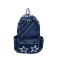 Korean style denim backpack, large capacity washed blue school bag for student daily use. - 6899 Dark Blue