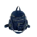 Women retro blue denim backpack with multi pockets multi-functional stylish casual daily bag - 6888 Dark Blue / Dark Blue