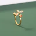 Squisito polsino da naso a ciliegia con pietre di zircone rosse e trasparenti, gioiello chic. - Stile Ciliegia (SE1581)