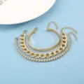 Set de pulseras doradas multicapa con diamantes de imitación y cadena gruesa estilo punk. - Estilo Punk de 3 Capas (NB722) / Dorado