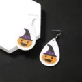 Orecchini pendenti in ecopelle con zucca e cappello da strega Halloween festa - Stile Zucca Cappello Strega (NE1000)