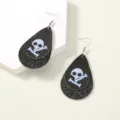 Orecchini pendenti Halloween teschio glitter nero ecopelle gioielli donna festa - Stile Teschio Doppio Strato (NE1007)