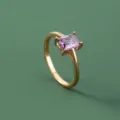 Detailopname van de elegante vierkante paarse zirkoonring met een mooie gouden metalen band. - Paars(SE1499)