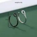 Minimalistische metalen oorring en neusring set, elegante geometrische sieraden voor dames. - Zwart en Zilver