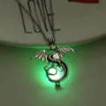 Glow in the dark dragon pendant necklace with luminous green glowing bead for fashion women men. - Dragon-Yellow Green Glow
