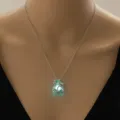 Fashion luminous cat pendant necklace with glowing bead, silver chain jewelry gift. - Cat-Blue Green Glow