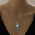 Glow in the dark cat pendant necklace with luminous blue bead and silver chain fashion jewelry. - Cat-Sky Blue Glow