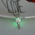 Luminous bull skull pendant necklace, glowing green hollow design fashion jewelry gift. - Bull Head-Yellow Green Glow