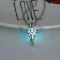 Glow in the dark bull skull pendant necklace vintage luminous jewelry hollow design gift - Bull Head-Blue Green Glow
