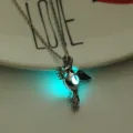 Glow in the dark bird pendant necklace, hollow luminous animal jewelry gift for women. - Dove-Blue Green Glow