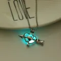 Glow in the dark heart arrow pendant necklace for women, stylish silver tone luminous jewelry. - Heart Arrow-Blue Green Glow