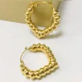 Gold chunky ribbed heart hoop earrings, retro textured stainless steel jewelry for women. - Heart Style (HJ20220713a) / Gold Spiral