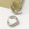 Silver heart bamboo hoop earrings stainless steel retro textured heart earrings fashion - Heart Style (HJ20220713a) / Steel Vintage Pattern