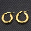 Gold stainless steel thick hoop earrings for women, trendy minimalist chunky huggie jewelry. - 20mm / Gold