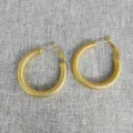 Golden ribbed hoop earrings for women, minimalist stainless steel twisted circle earrings - Gold (Cross Multi Layer Design)