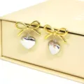 French style bow heart stainless steel earrings, exquisite 18K gold plated fashion jewelry. - Bow Heart Style / Butterfly Heart Two-Tone Gold