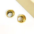 Chunky 18k gold plated crescent hoop earrings, minimalist thick stainless steel main image view. - Crescent Hoop Earrings Gold