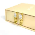 INS fashion zircon earrings 18K gold stainless steel rectangular stone chain drop studs - Gold Style 3
