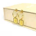 Trendy stainless steel 18K gold plated rectangular pendant hoop earrings for women fashion - Wheat Pattern Tag Style (20231215s)