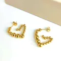 Gold stainless steel beaded heart hoop earrings fashion minimalist geometric jewelry for women - Irregular Bead Style / 23x23mm / Gold