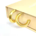 Chunky gold-plated C-shaped hoop earrings with textured dotted surface for women fashion jewelry. - Style 3 (Hammered) / Gold