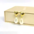 Stainless steel 18K gold heart-shaped teardrop pearl earrings, elegant fashion jewelry. - Heart Rhinestone Teardrop Style