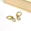 INS fashion 18K gold plated stainless steel hoop earrings with elegant oval white zircon stone. - Gold Style 1