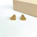 Gold Beaded Heart Stud Earrings Stainless Steel 18K Chic Minimalist Fashion Jewelry 2024 - Heart Bead Style / 14x17mm / Gold