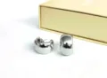 Chunky silver C-shape hoop earrings, minimalist stainless steel hollow fashion jewelry for women. - C Shape Wide Style / 14x22mm / Steel