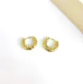 Stainless steel 18k gold plated geometric textured hoop earrings minimal chic jewelry - Round Ear Buckle / Gold