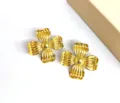 French vintage style gold flower earrings, elegant four-petal design with textured center. - Four Leaf Flower (Gold) / Gold