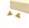Gold stainless steel triangular bead stud earrings, chic minimalist geometric fashion jewelry. - Triangle Bead Style / 16x16mm / Gold