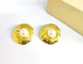 Vintage gold-plated metal pearl stud earrings for women, elegant luxury designer style jewelry. - Round Gold (HJ20241101D)