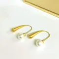 Stainless steel gold-plated waterdrop pearl earrings fashion minimalist jewelry SKU - Simple Teardrop Drop Style