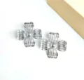 Silver flower stud earrings, elegant metallic four petal floral design fashion jewelry. - Four-Leaf Flower (Silver Tone) / Silver