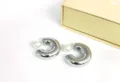 Chunky silver C-shaped hoop earrings with pearl backing elegant fashion jewelry for women. - C-Shaped Pearl Style / 10x30mm / Steel