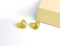 Gold heart pleated earrings, stylish chunky metal ear studs for women daily wear. - 3D Pleated Heart Style / Heart Gold
